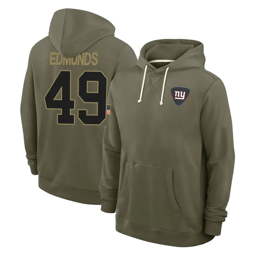 NY.Giants #49 Tremaine Edmunds Player Olive Salute to Service Pullover Hoodies Limited BALCE Stitched Jerseys