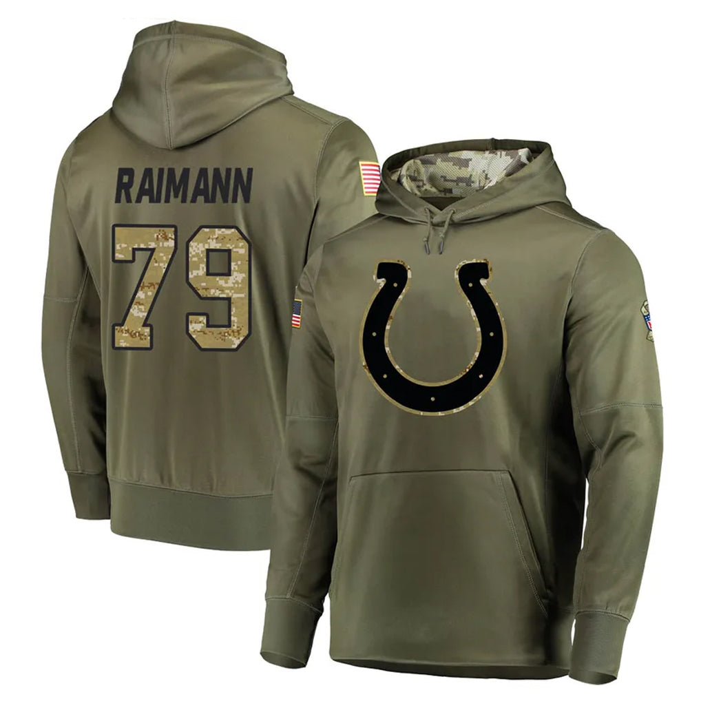 IN.Colts #79 Bernhard Raimann Player Olive Salute to Service Pullover Hoodies Home Game BALCE Stitched Jerseys