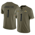LA.Chargers #1 Quentin Johnston Player Olive Salute To Service Limited BALCE Stitched Jerseys