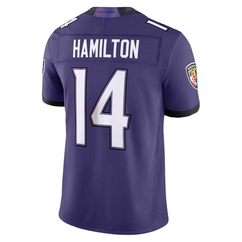 B.Ravens #14 Kyle Hamilton Player Purple Limited Elite Home Game BALCE Stitched Jerseys