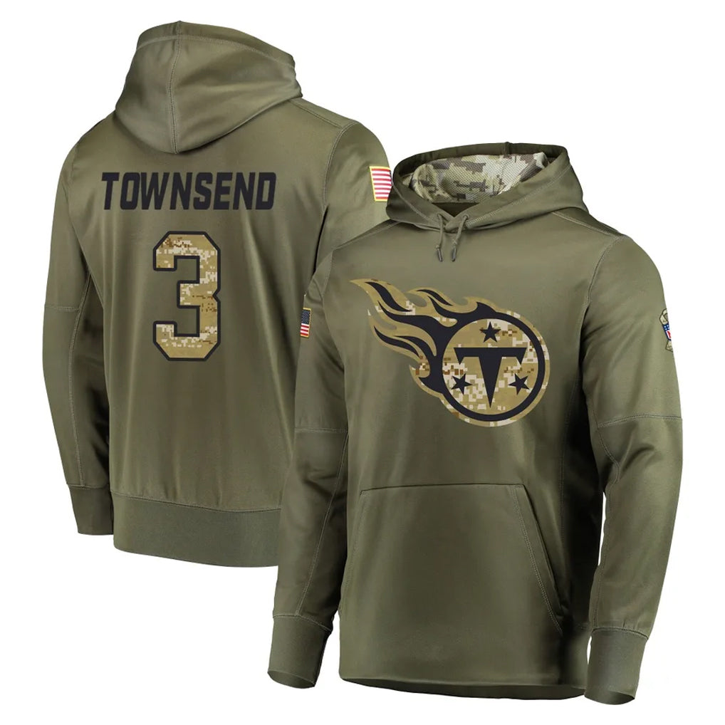 T.Titans #3 Tommy Townsend Player Olive Salute to Service Pullover Hoodies Home Game BALCE Stitched Jerseys