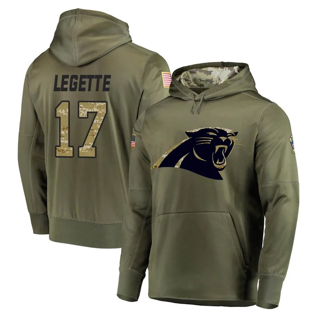 C.Panthers #17 Xavier Legette Player Olive Salute to Service Hoodies BALCE Stitched Jerseys
