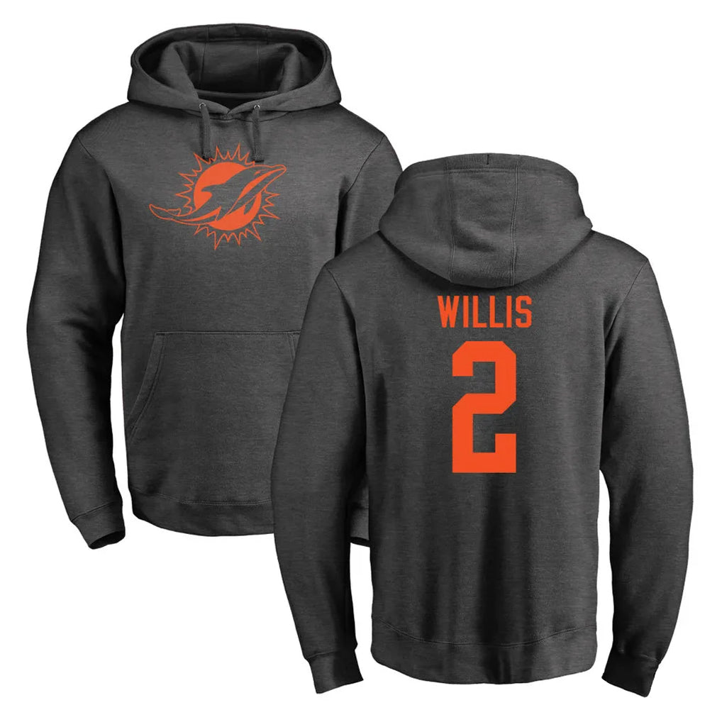 M.Dolphins #2 Malik Willis Player Darkgray Pullover Hoodies Limited BALCE Stitched Jerseys