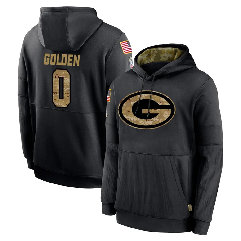 GB.Packers #0 Matthew Golden Player Black Salute to Service Hoodies Limited Game BALCE Stitched Jerseys