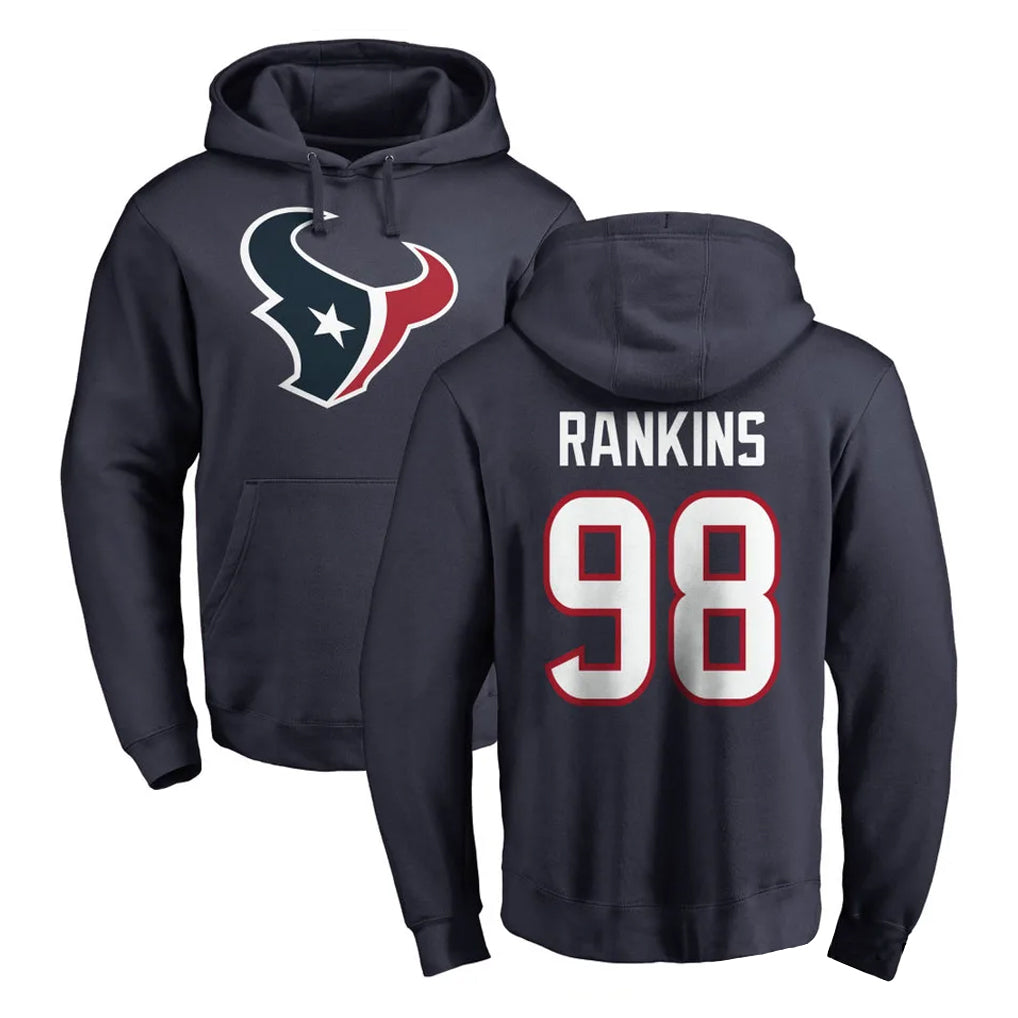H.Texans #98 Sheldon Rankins Player Navy Pro Line Pullover Hoodie Limited Game BALCE Stitched Jerseys