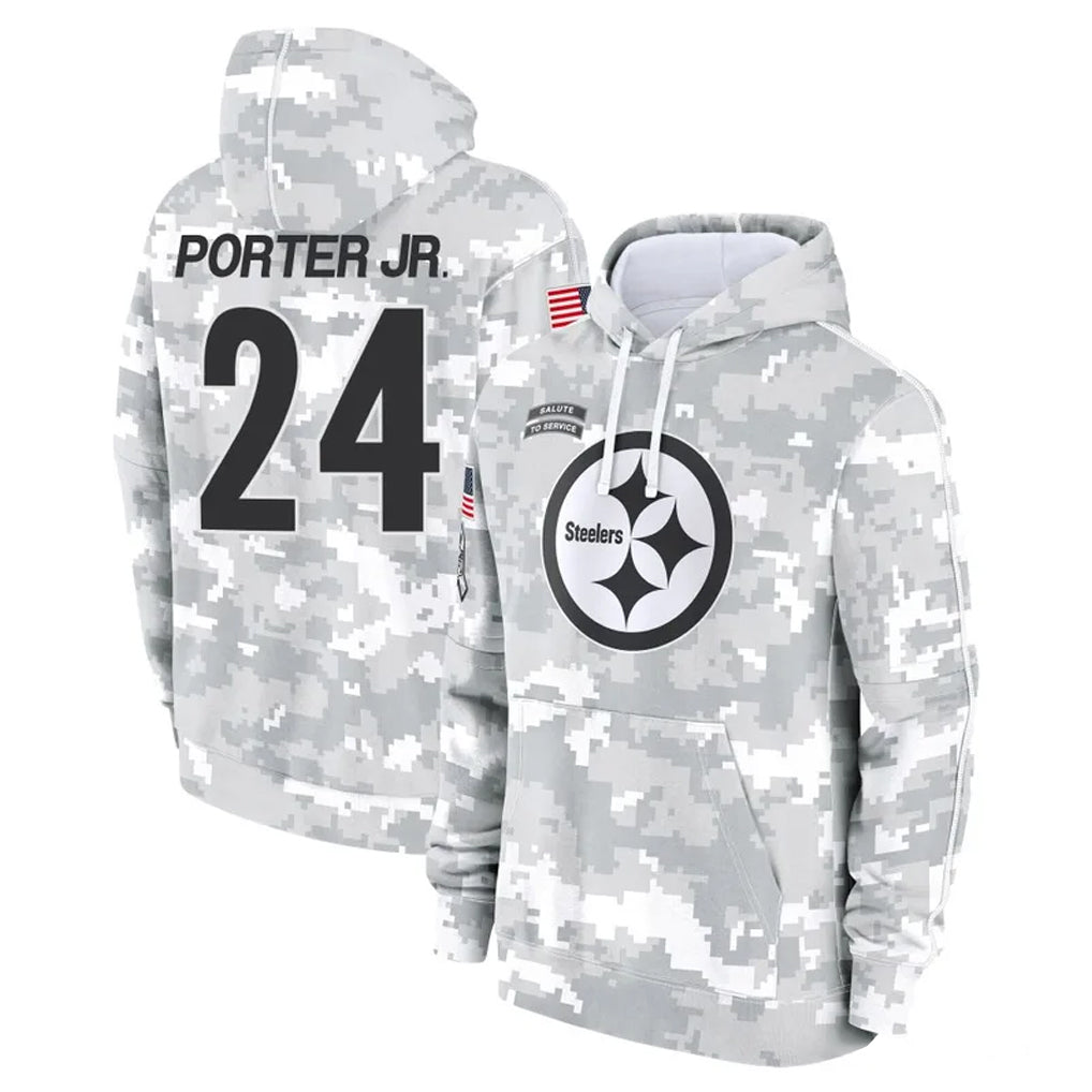 P.Steelers #24 Joey Porter Jr. Player Arctic Camo Limited Salute to Service Pullover Hoodies Game BALCE Stitched Jerseys