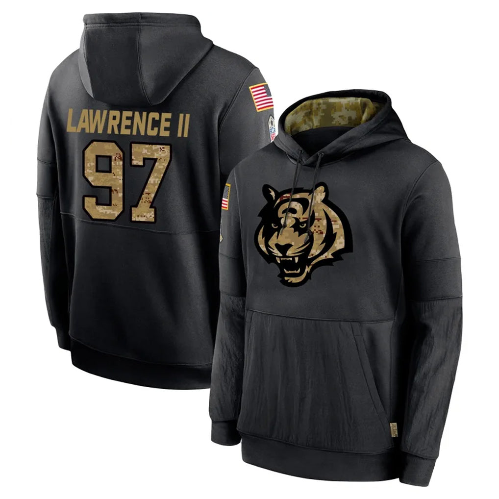 C.Bengals #97 Dexter Lawrence II Player Black Salute to Service Pullover Hoodies Limited BALCE Stitched Jerseys