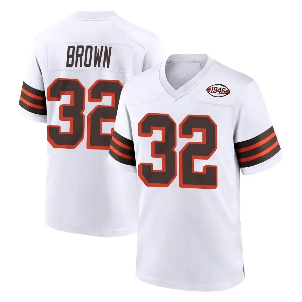 C.Browns #32 Jim Brown Player White Alternate Home Game BALCE Stitched Jerseys