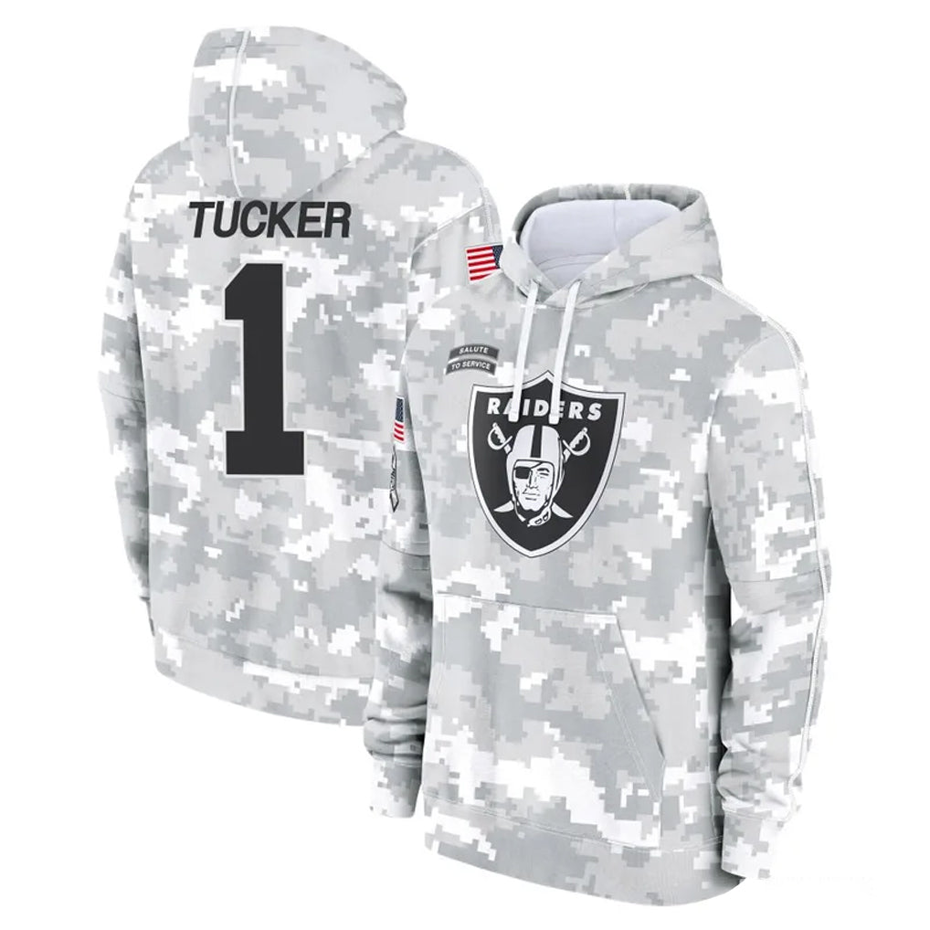 LV.Raiders #1 Tre Tucker Player Arctic Camo Salute to Service Hoodies Limited Game BALCE Stitched Jerseys