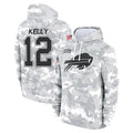 B.Bills #12 Jim Kelly Player Arctic Camo Salute to Service Hoodies Limited BALCE Stitched Jerseys