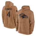 B.Ravens #4 Zay Flowers Player Brown Salute to Service Pullover Hoodie BALCE Stitched Jerseys