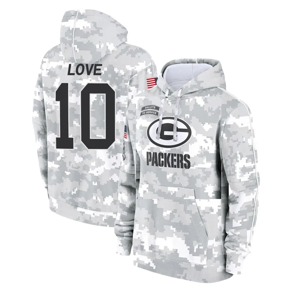 GB.Packers #10 Jordan Love Player Arctic Camo Salute to Service Hoodies Limited Game BALCE Stitched Jerseys