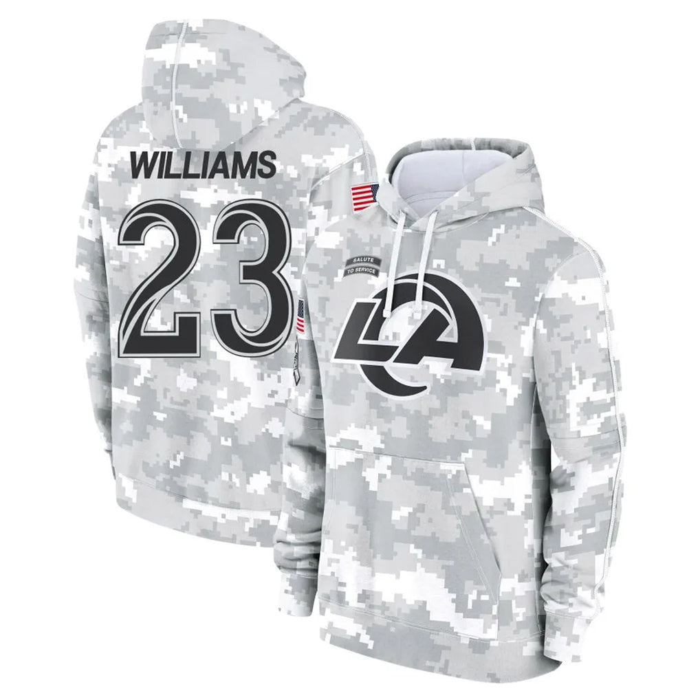 LA.Rams #23 Kyren Williams Player Arctic Camo Salute to Service Hoodies Limited Game BALCE Stitched Jerseys