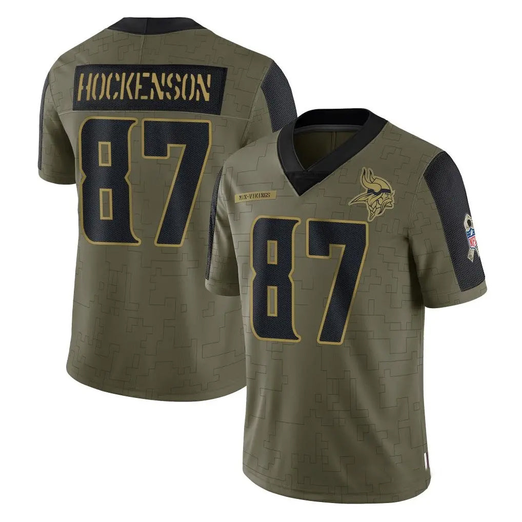 M.Vikings #87 T.J. Hockenson Player Olive Salute To Service Limited Game BALCE Stitched Jerseys