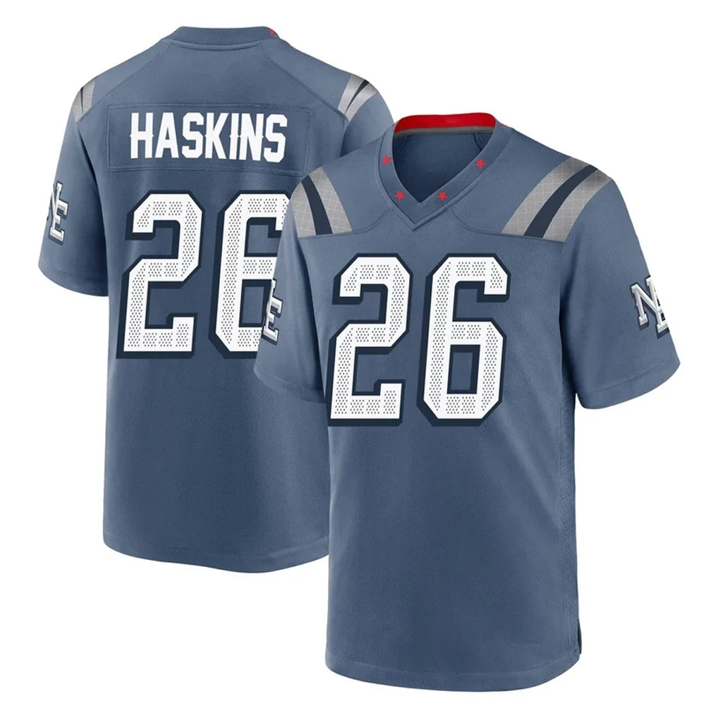 NE.Patriots #26 Hassan Haskins Player Blue Rivalries Collection Home Game BALCE Stitched Jerseys