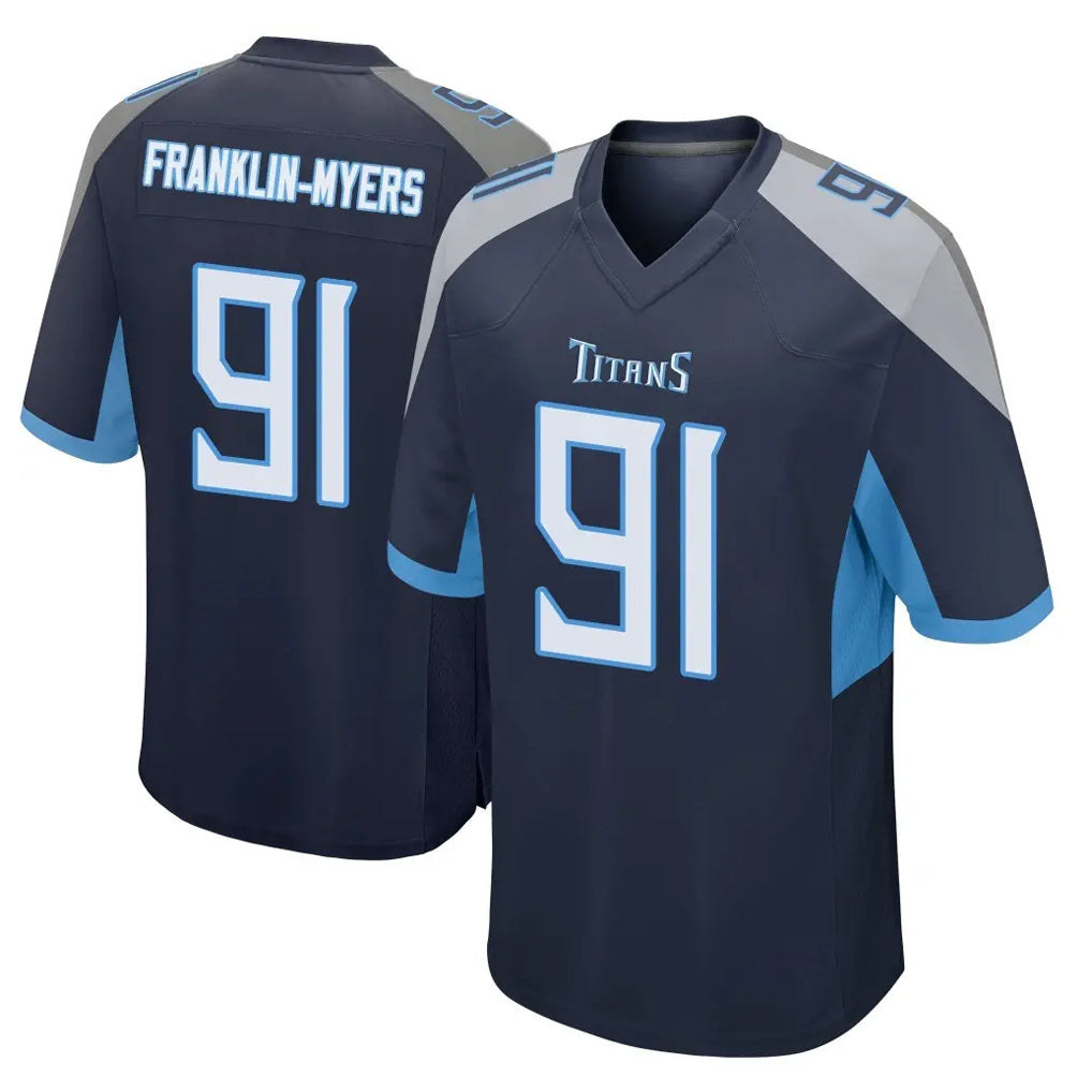 T.Titans #91 John Franklin-Myers Player Navy Home Game BALCE Stitched Jerseys