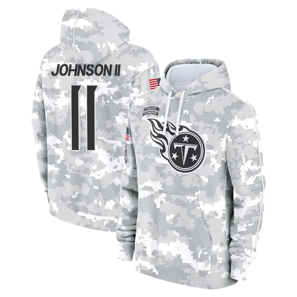 T.Titans #11 Jermaine Johnson II Player Camo Arctic Salute to Service Pullover Hoodies Home Game BALCE Stitched Jerseys