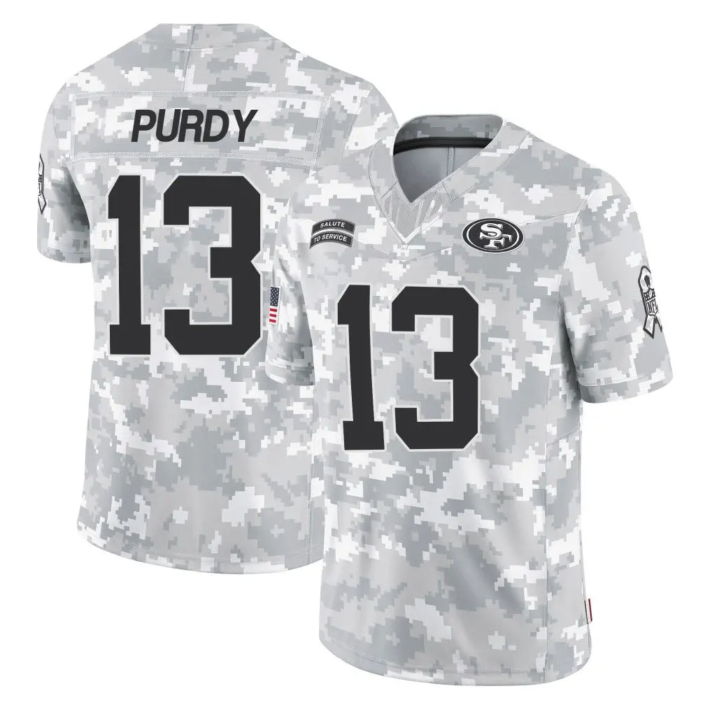 SF.49ers #13 Brock Purdy Player Arctic Camo Limited Salute To Service Home Game BALCE Stitched Jerseys