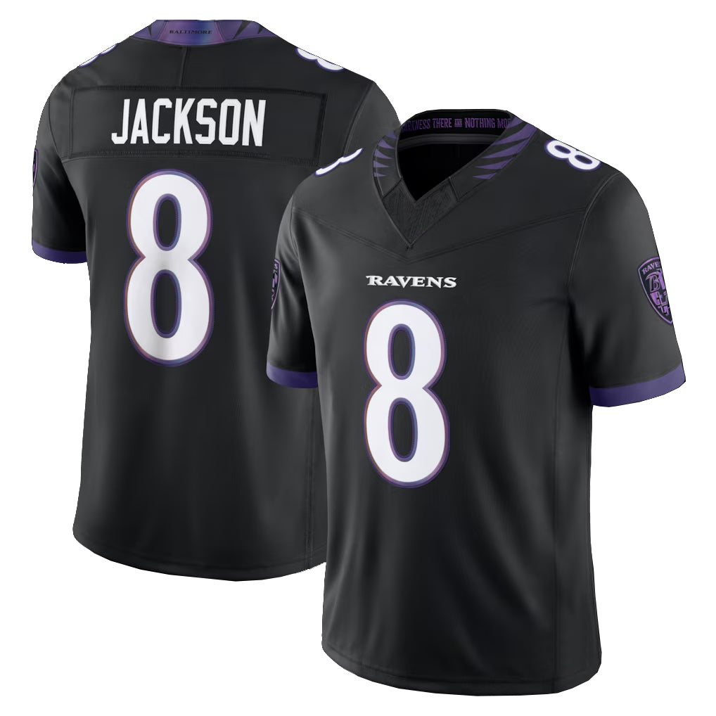 B.Ravens #8 Lamar Jackson Player Purple Limited Elite Home Game BALCE Stitched Jerseys