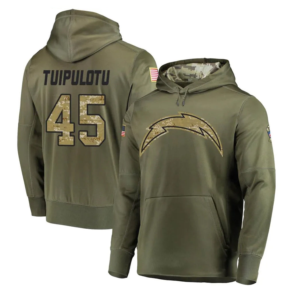 LA.Chargers #45 Tuli Tuipulotu Player Olive Salute to Service Pullover Hoodies Home Game BALCE Stitched Jerseys