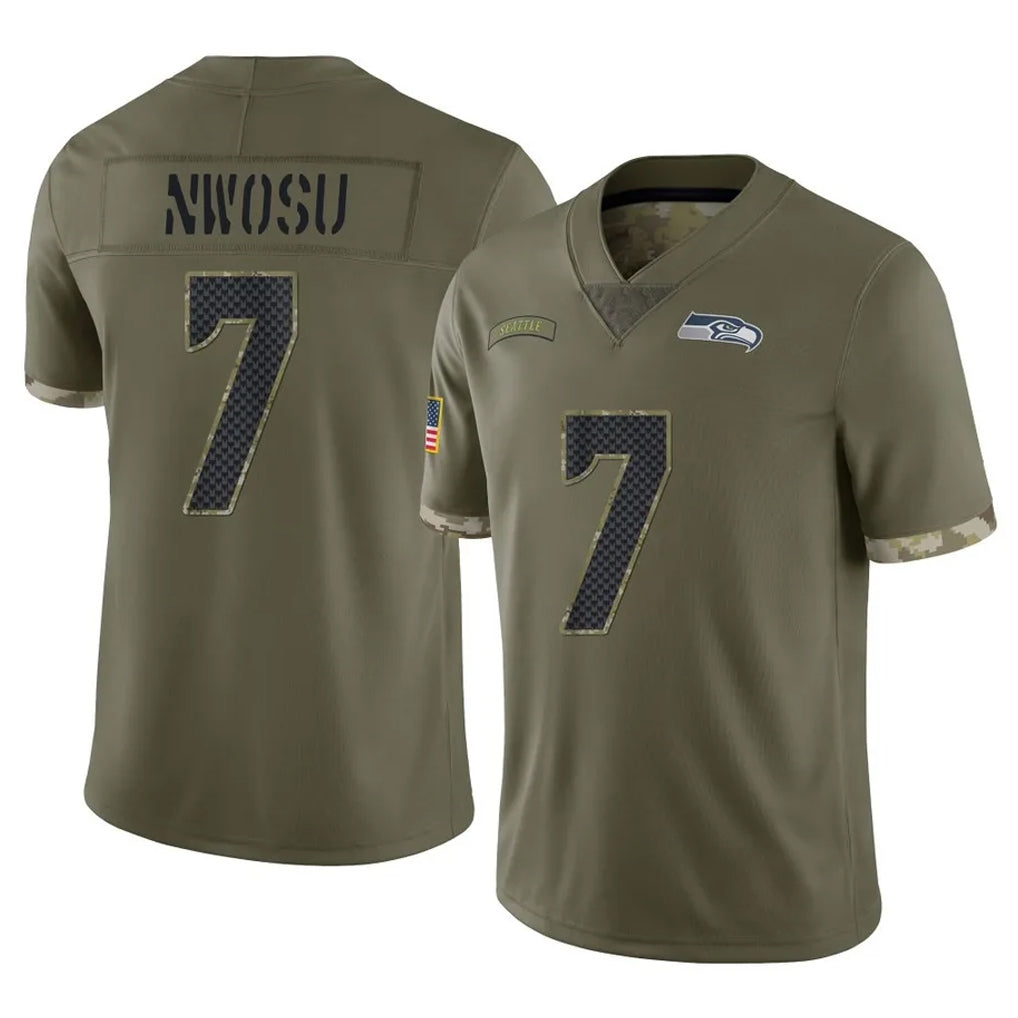 S.Seahawks #7 Uchenna Nwosu Player Olive Limited Salute To Service Home Game BALCE Stitched Jerseys