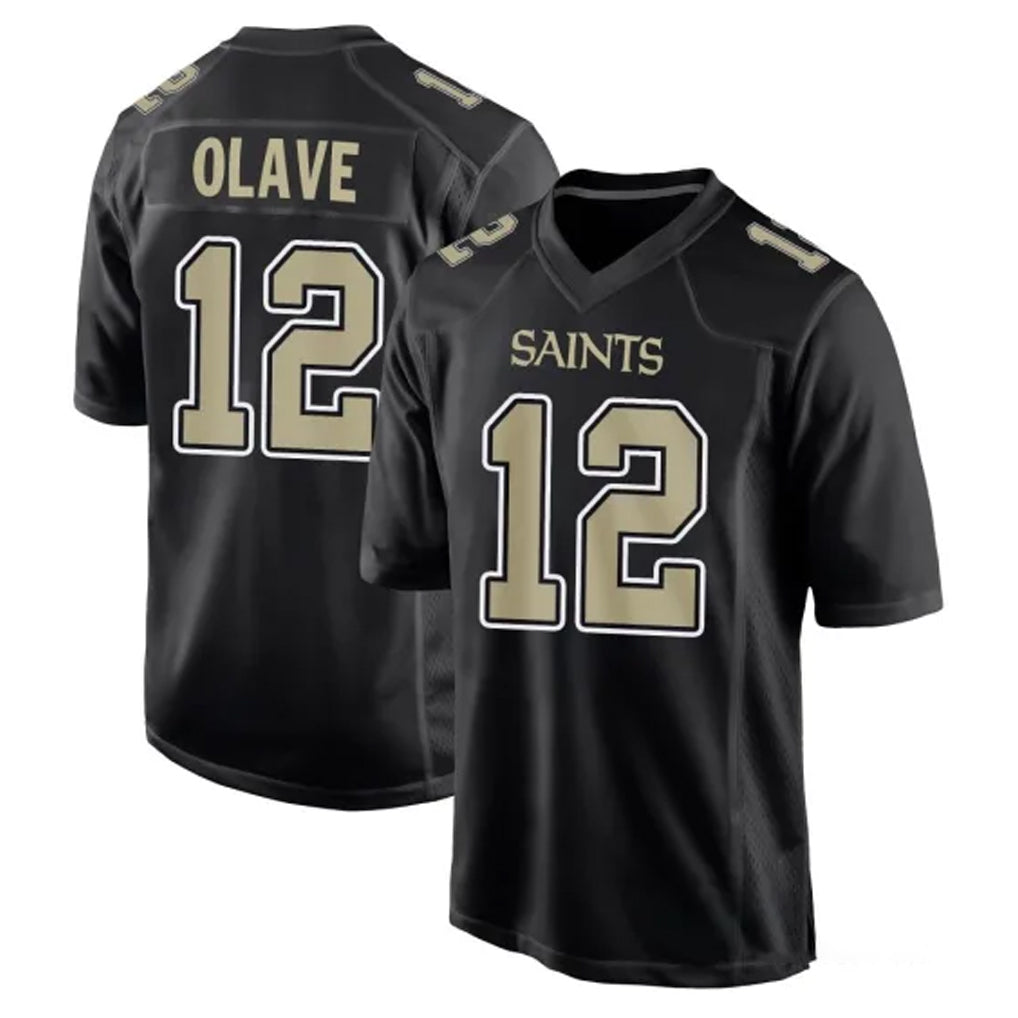 NO.Saints #12 Chris Olave Player Black Carbon Fashion Home Game BALCE Stitched Jerseys