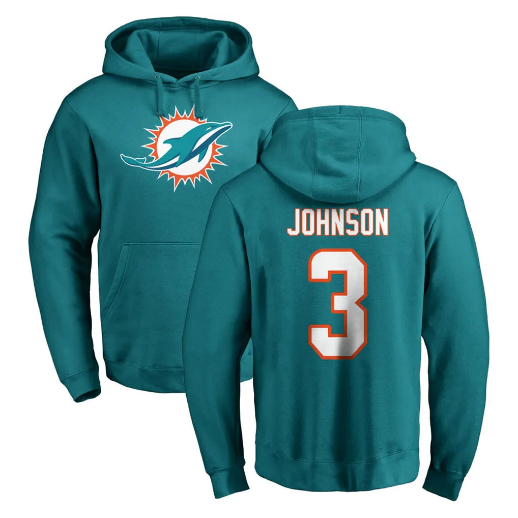 M.Dolphins #3 Chris Johnson Player Aqua LOGO Pullover Hoodies Limited BALCE Stitched Jerseys