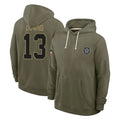 D.Cowboys #13 Caleb Downs Player Olive Salute to Service Pullover Hoodies Limited BALCE Stitched Jerseys