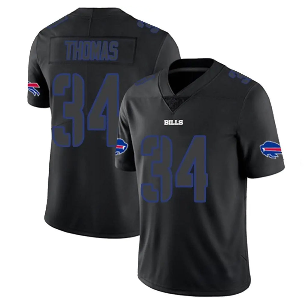 B.Bills #34 Thurman Thomas Player Black Impact Limited Home Game BALCE Stitched Jerseys