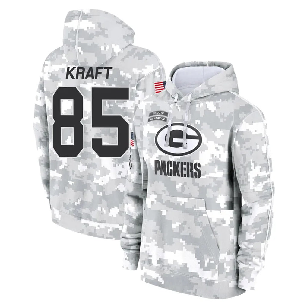 GB.Packers #85 Tucker Kraft Player Arctic Camo Salute to Service Hoodies Limited Game BALCE Stitched Jerseys
