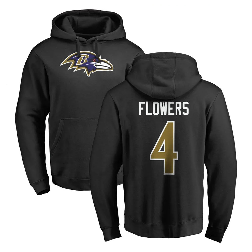 B.Ravens #4 Zay Flowers Player Black Pullover Hoodie BALCE Stitched Jerseys