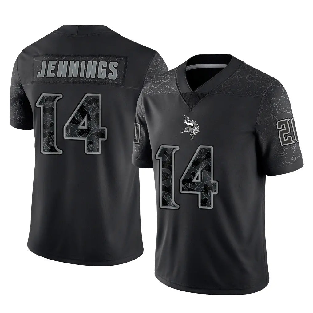 M.Vikings #14 Jauan Jennings Player Black Reflective LImited Home Game BALCE Stitched Jerseys