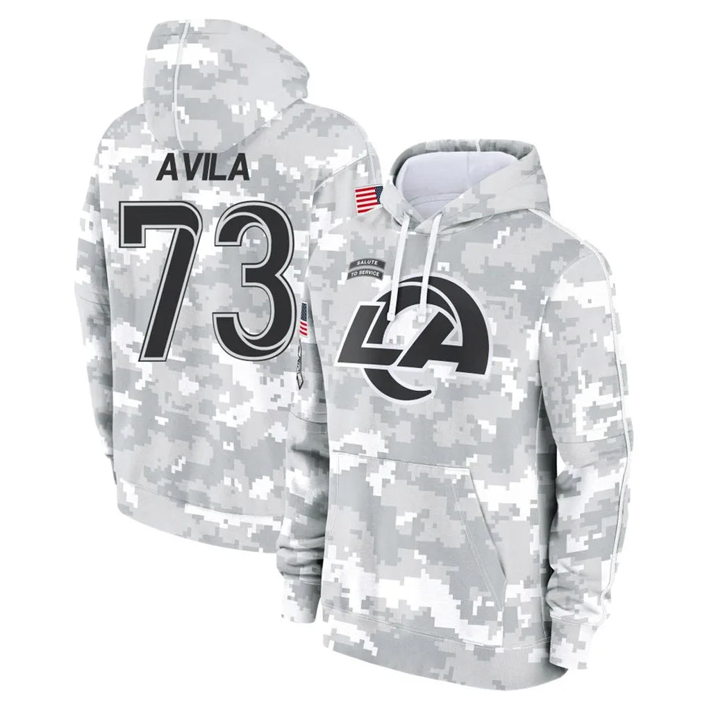 LA.Rams #73 Steve Avila Player Arctic Camo Salute to Service Hoodies Limited Game BALCE Stitched Jerseys