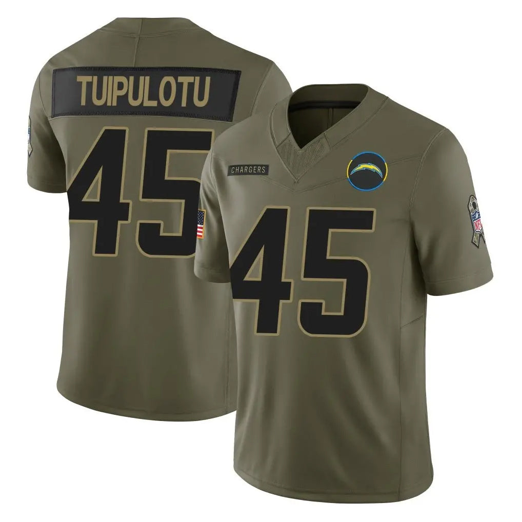 LA.Chargers #45 Tuli Tuipulotu Player Olive 2025 Salute To Service Limited Game BALCE Stitched Jerseys