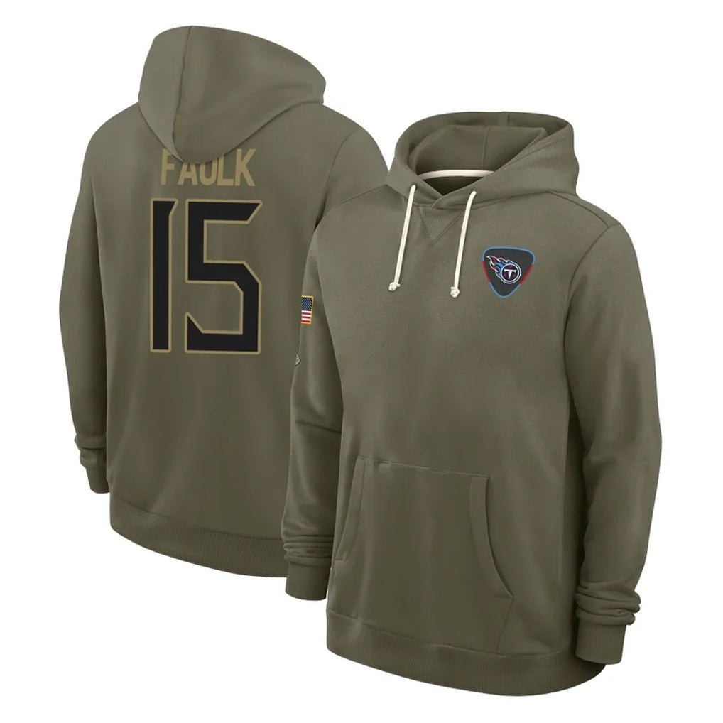 T.Titans #15 Keldric Faulk Player Olive Salute to Service Hoodies Home Game BALCE Stitched Jerseys