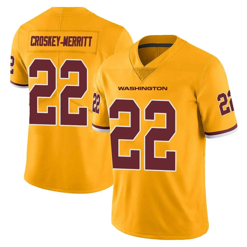 W.Commanders #22 Jacory Croskey-Merritt Player Gold Limited Color Rush Home Game BALCE Stitched Jerseys