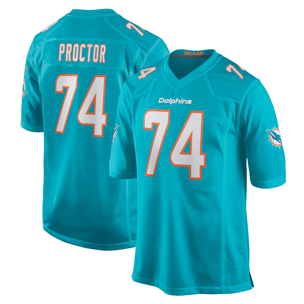 M.Dolphins #74 Kadyn Proctor Player Aqua Home Game BALCE Stitched Jerseys
