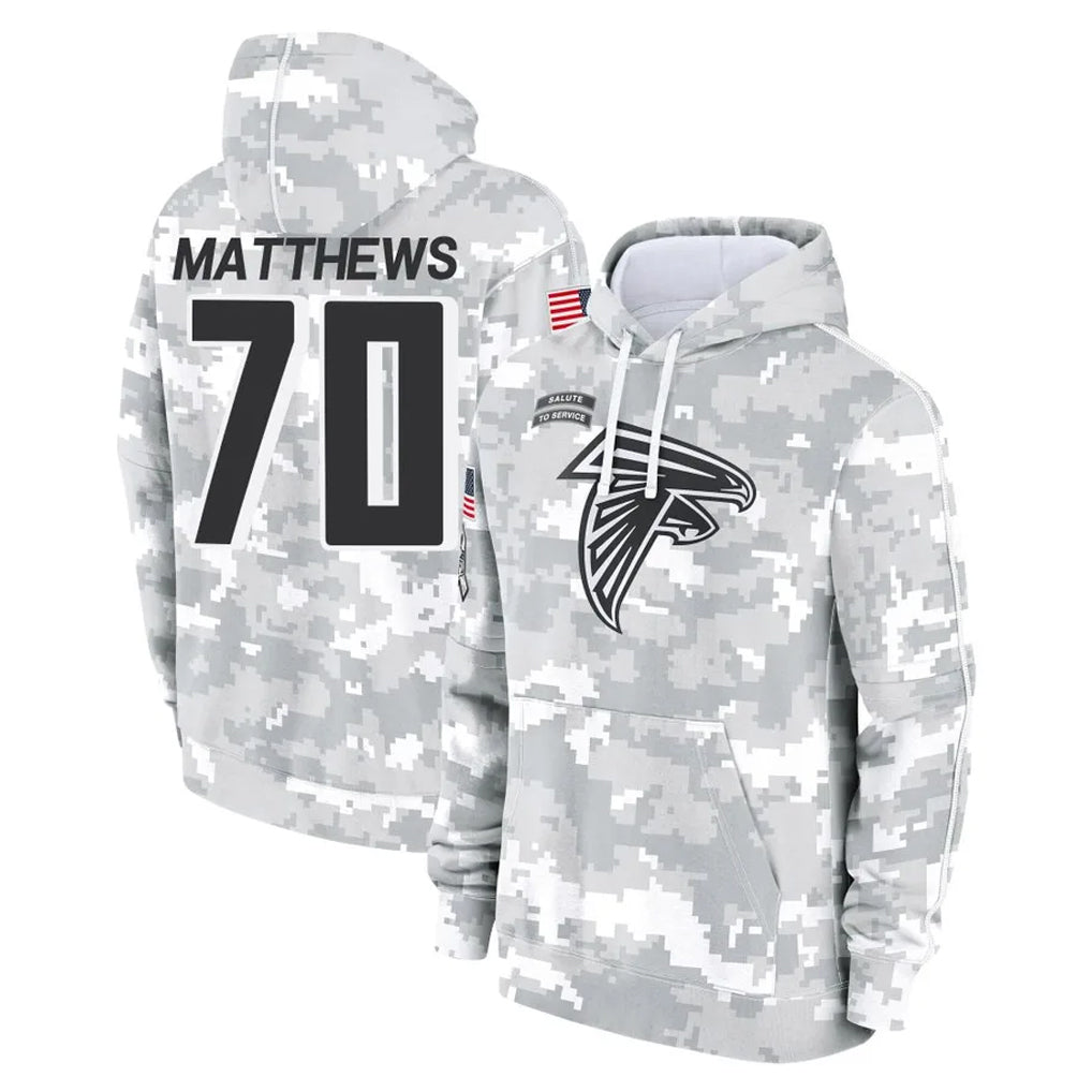 A.Falcons #70 Jake Matthews Player Arctic Camo Salute to Service Limited Hoodie BALCE Stitched Jerseys