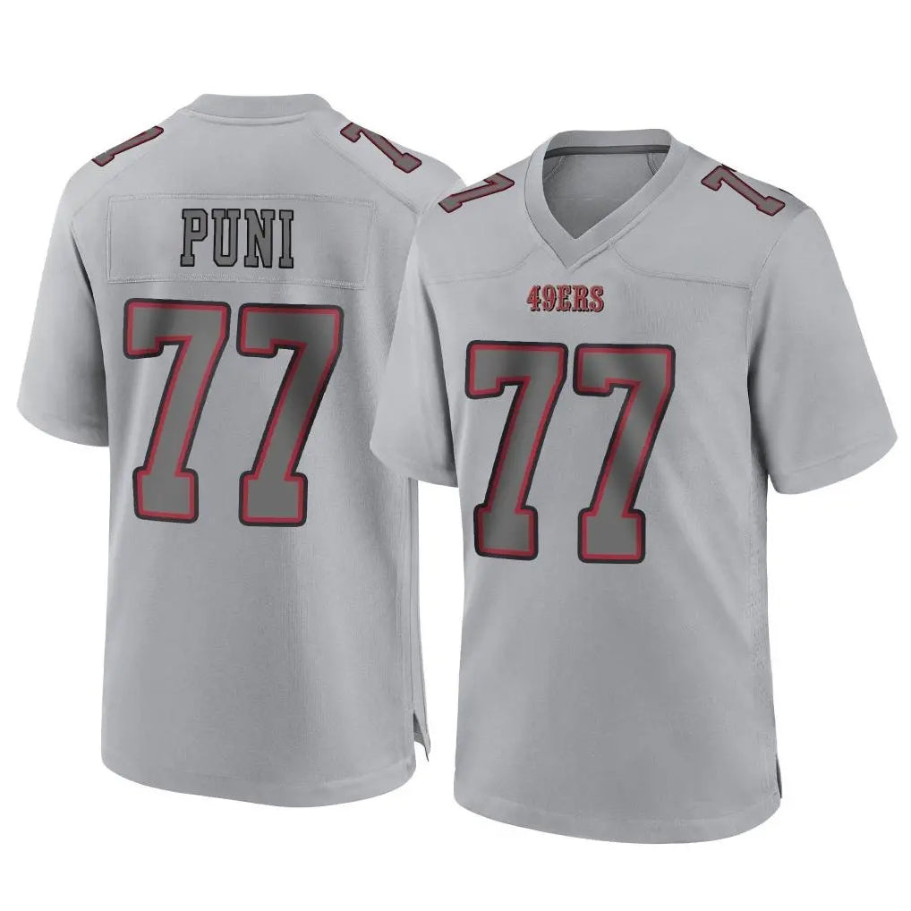 SF.49ers #77 Dominick Puni Player Gray Atmosphere Fashion Home Game BALCE Stitched Jerseys