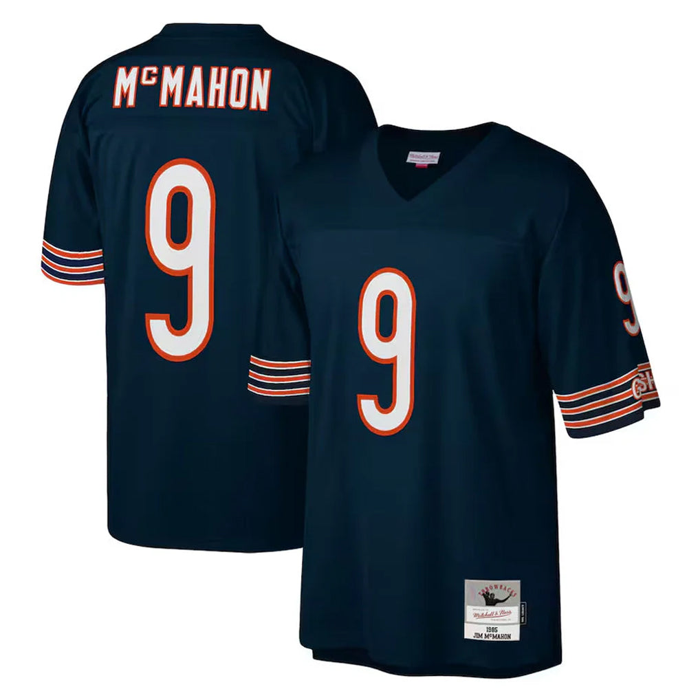 C.Bears #9 Jim McMahon Player Navy Mitchell & Ness Navy Legacy Replica BALCE Stitched Jerseys