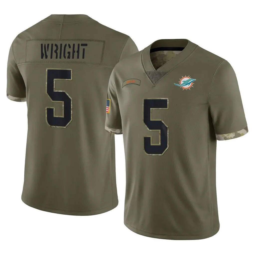 M.Dolphins #5 Jaylen Wright Player Olive Salute To Service Limited BALCE Stitched Jerseys