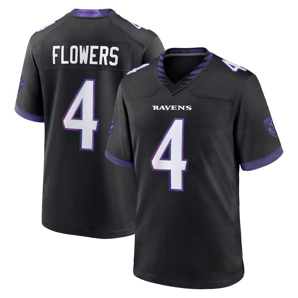B.Ravens #4 Zay Flowers Player Black Home Game BALCE Stitched Jerseys