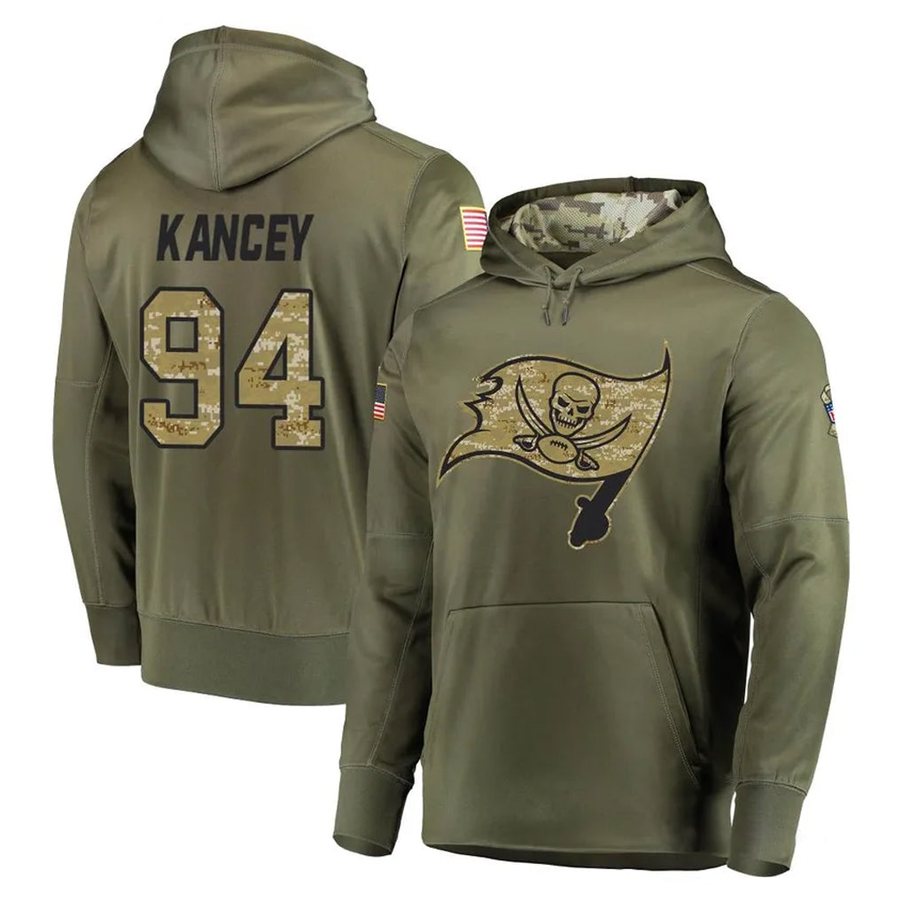 TB.Buccaneers #94 Calijah Kancey Player Olive Salute to Service Pullover Hoodie Home Game BALCE Stitched Jerseys