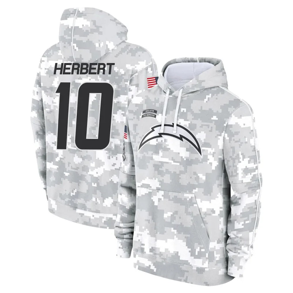LA.Chargers #10 Justin Herbert Player Arctic Camo Salute to Service Hoodies Limited Game BALCE Stitched Jerseys