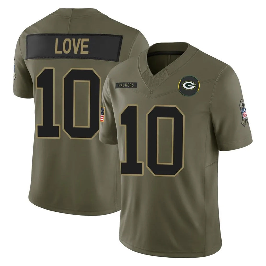GB.Packers #10 Jordan Love Player Olive 2025 Salute To Service Limited Home Game BALCE Stitched Jerseys