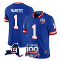 NY.Giants #1 Malik Nabers Player Royal 100th Season & State Patch Vapor Limited Home Game BALCE Stitched Jerseys