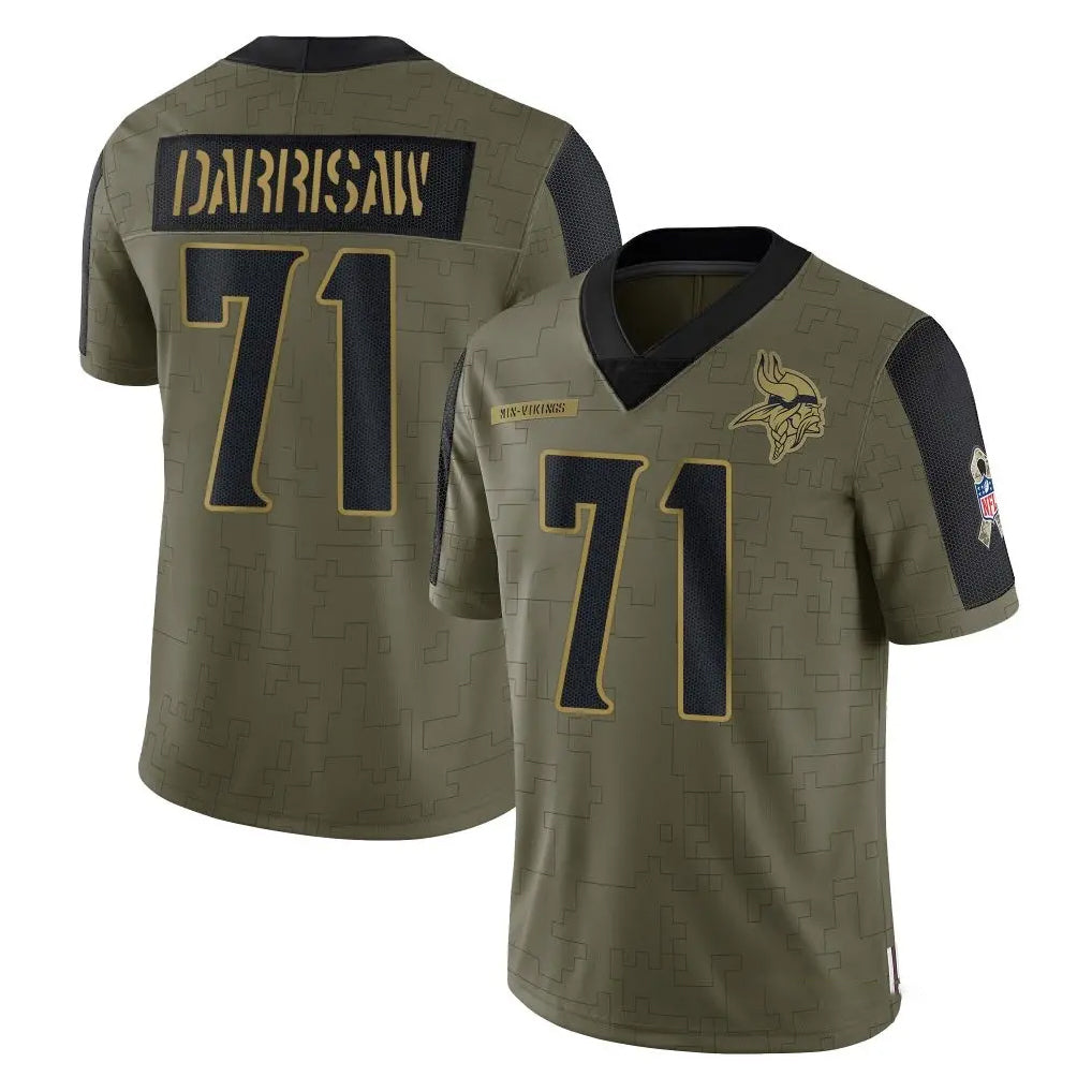 M.Vikings #71 Christian Darrisaw Player Olive Salute To Service Limited Game BALCE Stitched Jerseys