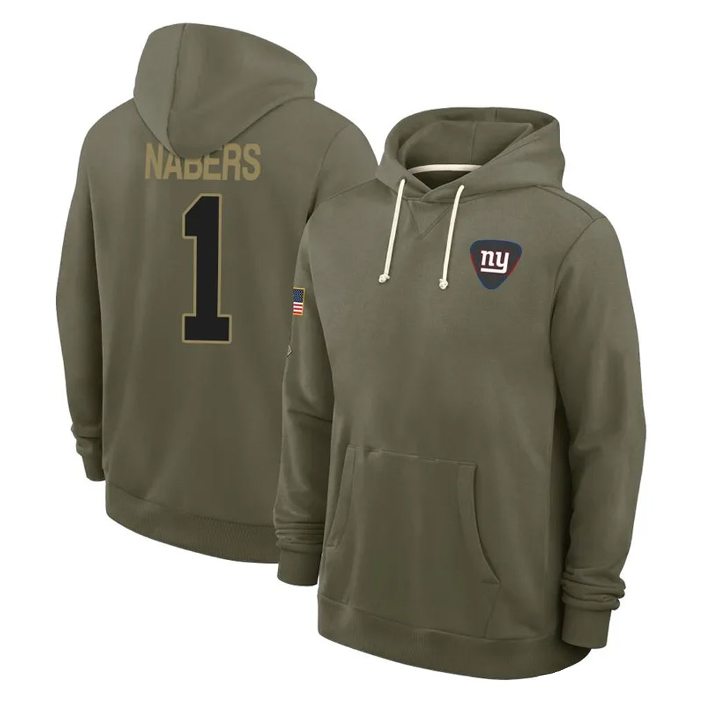 NY.Giants #1 Malik Nabers Player Olive Salute to Service Pullover Hoodies Limited BALCE Stitched Jerseys