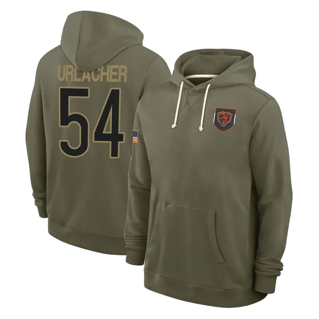 C.Bears #54 Brian Urlacher Player Olive Salute to Service Pullover Hoodies Limited BALCE Stitched Jerseys
