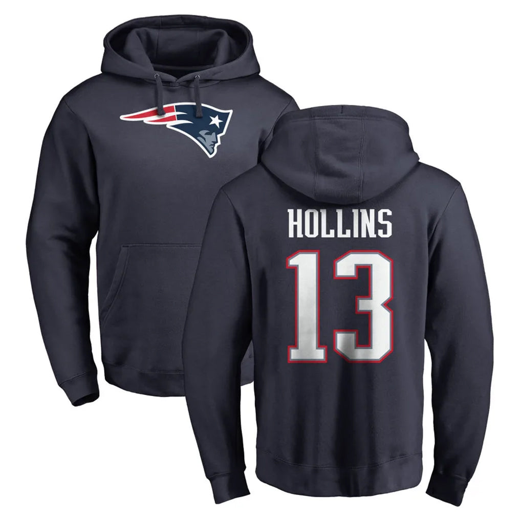 NE.Patriots #13 Mack Hollins Player Navy LOGO Pullover Hoodies Home Game BALCE Stitched Jerseys